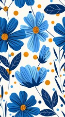 Blue And Orange Floral Pattern With White Background