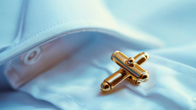 Elegant Accent: Golden Cufflink Shines on a Crisp White Shirt