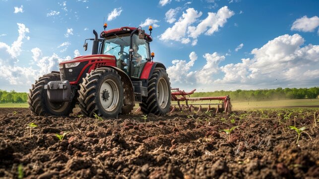 The red tractor in field