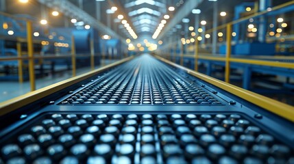 Naklejka premium Perspective view of a conveyor belt system in a contemporary industrial manufacturing facility
