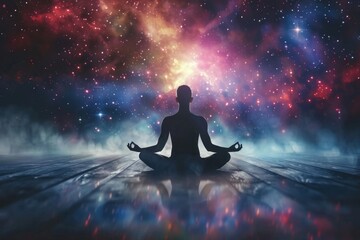 Serene cosmic vista for meditation. Reflect on chakras, prana, and the divine essence for spiritual elevation.
