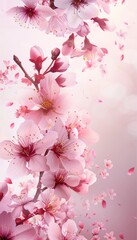 Elegant Spring Vertical Banner with Blooming Cherry Blossoms and Soft Gradient for Seasonal Promotions