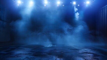 Dark empty street scene  neon lights  dark blue background