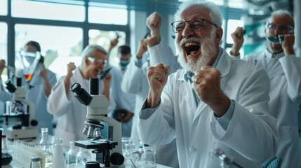 The celebrating scientists' breakthrough