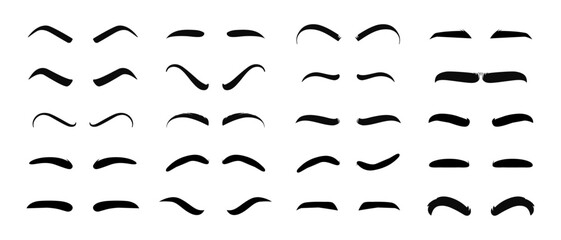 Isolated Eyebrows set Cartoon. Eyebrow makeup template. Classic brow makeup shaping vector set. Various eyebrows types. shapes, thin, thick, 
