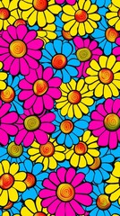 Colorful Retro Daisy Flower Pattern Design