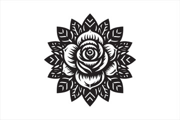 Rose black and white clip art silhouette vector illustrator with white background