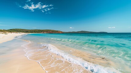 Sandy Beach Paradise with Turquoise Sea and Blue Sky