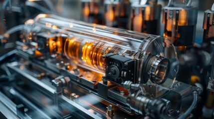 Fototapeta premium A close-up shot of a complex hydrogen fuel cell stack, showcasing intricate internal components.