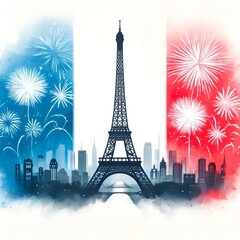 Watercolor illustration for celebrating Bastille Day in France.