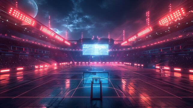 A futuristic sports arena with a holographic playing field, advanced technology enhancing the spectator experience, and athletes using cutting-edge gear to compete in high-tech sports. Clipart