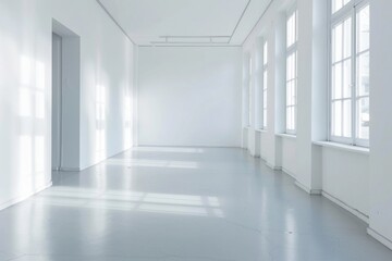 Fototapeta premium Long hallway with a lot of windows and a white wall