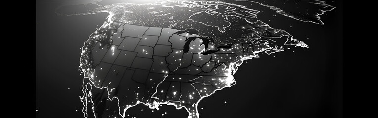 Obraz premium A Detailed World Map Isolated Against a Black Background with the Stunning Effect of Sunlight Creating a Dramatic Dark Ambience 