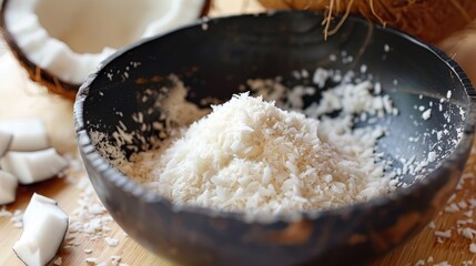 Coconut flour remaining from filtering shredded coconut during the process of extracting coconut milk