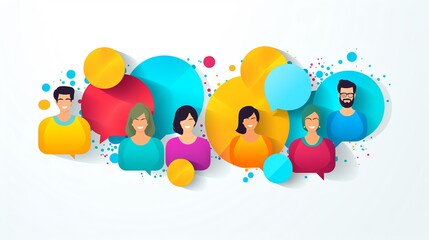 Group chat interface with multiple participants, isolated on white background, vibrant and engaging, highquality graphics, copy space