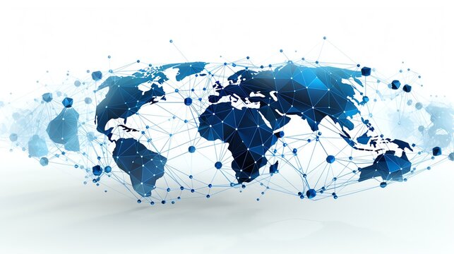 Global internet network with interconnected nodes, isolated on white background, detailed and expansive, highresolution, copy space