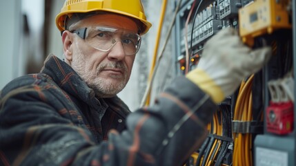 Professional electrician working on an electrical panel