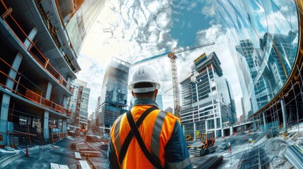 Fototapeta premium engineer architect with hard hat and safety vest working together in team on major construction site