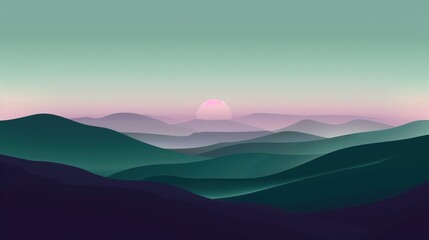 Fototapeta premium Background illustration of a hill landscape in a foggy morning.