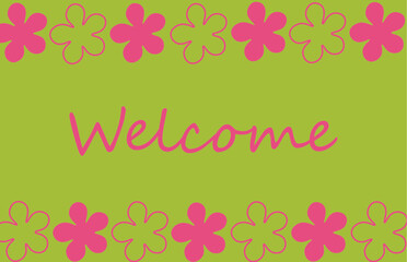 Vibrant and trendy frame with text Welcome to our party. Summer concept Invitations, green background, Print