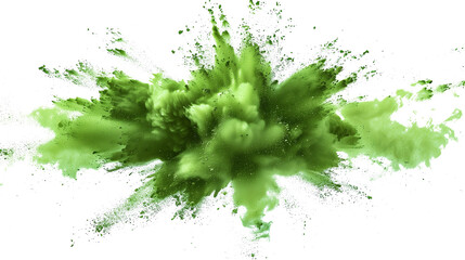 green powder explosions isolated on transparent background, powder explosion cut out 