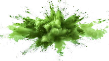 green powder explosions isolated on transparent background, powder explosion cut out 