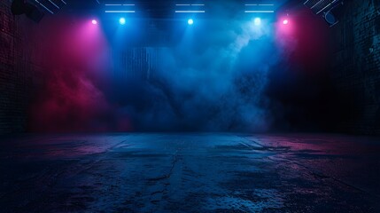 Dark empty street scene  neon lights  dark blue background