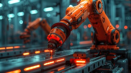 A robotic arm performs precise welding tasks on an assembly line, showcasing advanced industrial automation
