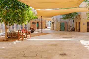 traditional Arabic architecture in the old town of Dubai, Al Fahidi Historical district in Dubai Creek