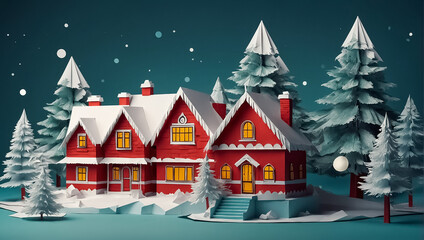 Obraz premium Winter houses, paper style