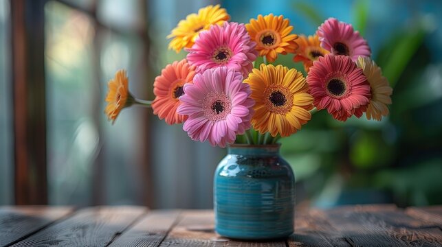 butiful gerbera flowers on the table. warm mood.