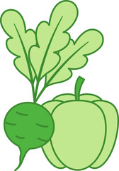 Green Vegetables Icon. Vector Icon of Radish and Paprika. Natural and Environmentally Friendly Product. Organic Farming Concept