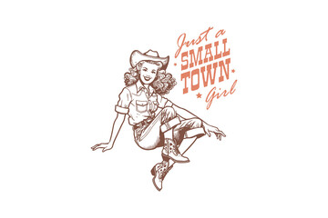 Just a Small town girl Vintage Western Cowgirl SVG Design