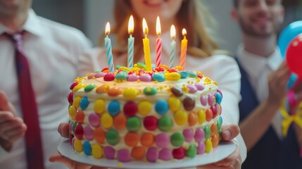 The birthday cake with candles