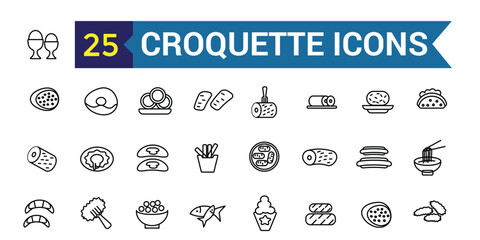 Croquette icons set outline vector. Baked ball. Potato food. Outline icon collection. Editable stroke.