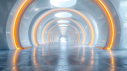 Obraz premium Futuristic Corridor with Blue Illumination. Clean and Simple Background for Online Presentations and Virtual Meetings, Zoom Background