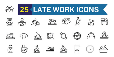Late work icon. Outline late work vector icon for ui design. Outline icon collection. Editable stroke.