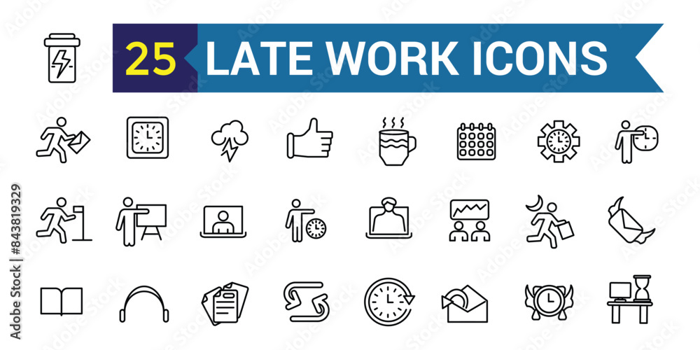 Wall mural late work icon. outline late work vector icon for ui design. outline icon collection. editable strok