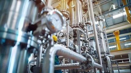 Obraz premium Industrial Machinery and Piping in a Modern Factory