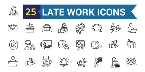 Late work icon. Outline late work vector icon for ui design. Outline icon collection. Editable stroke.