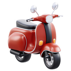 A red scooter with a black seat and a black handlebar