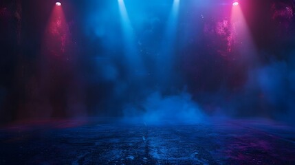 Fototapeta premium Dark empty street scene neon lights dark blue background