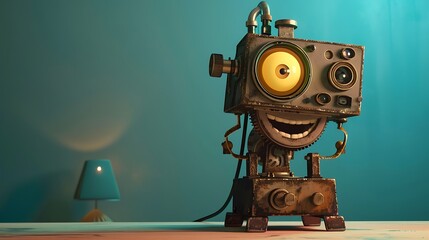A delightful projector character with animated features on an isolated background