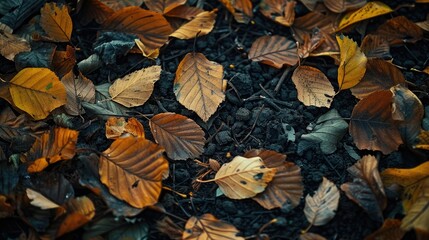 Autumn soil covered with fallen leaves