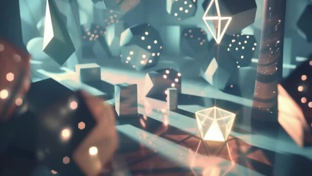  An animation illustrating high-quality light and shadow interaction. It shows how objects cast shadows and reflect light, creating intricate and realistic lighting effects in various environments.
