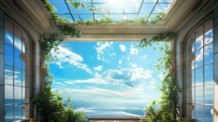 An attractive ceiling window overlooking the shore