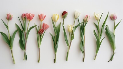 Tulips arranged against a white backdrop photograph