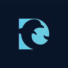 letter E and flying dolphin logo vector