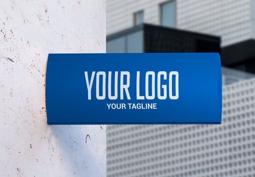 Logo Mockup Template Style Effect Wall Badge Sign Signboard Metal Text Brand Logotype Identity
