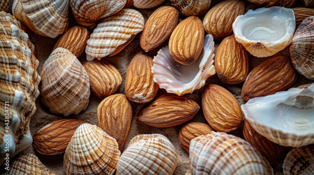 Wall mural almonds surrounded by shells - Wall murals